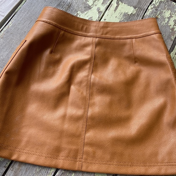 Free People Cognac Vegan Leather Zipper Front Mini Skirt 2 - Picture 11 of 11